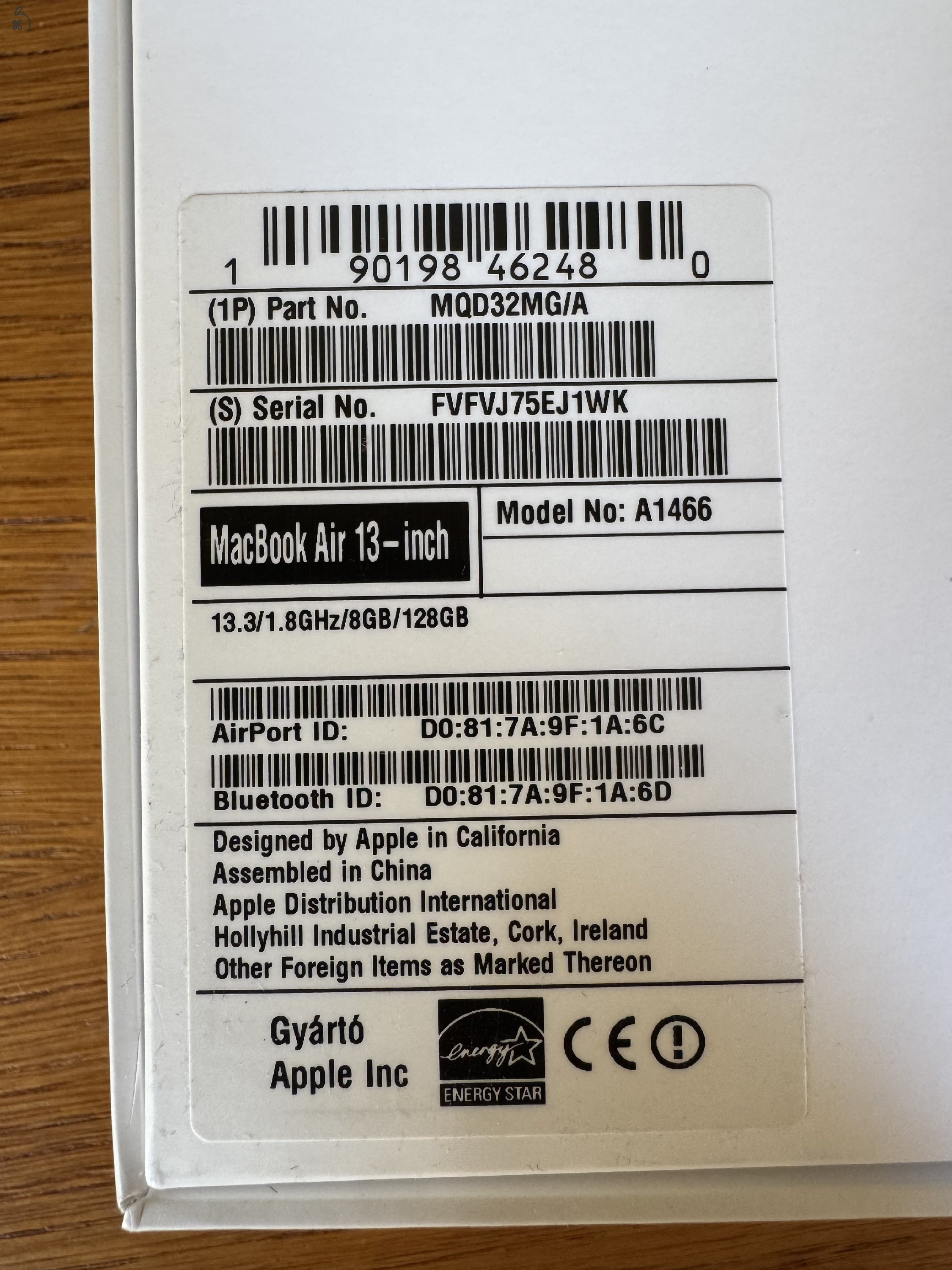 Macbook Air 2017 (8Gb RAM/118 Gb SSD) 3éves akksival