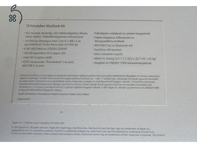 Macbook Air 2017 (8Gb RAM/118 Gb SSD) 3éves akksival