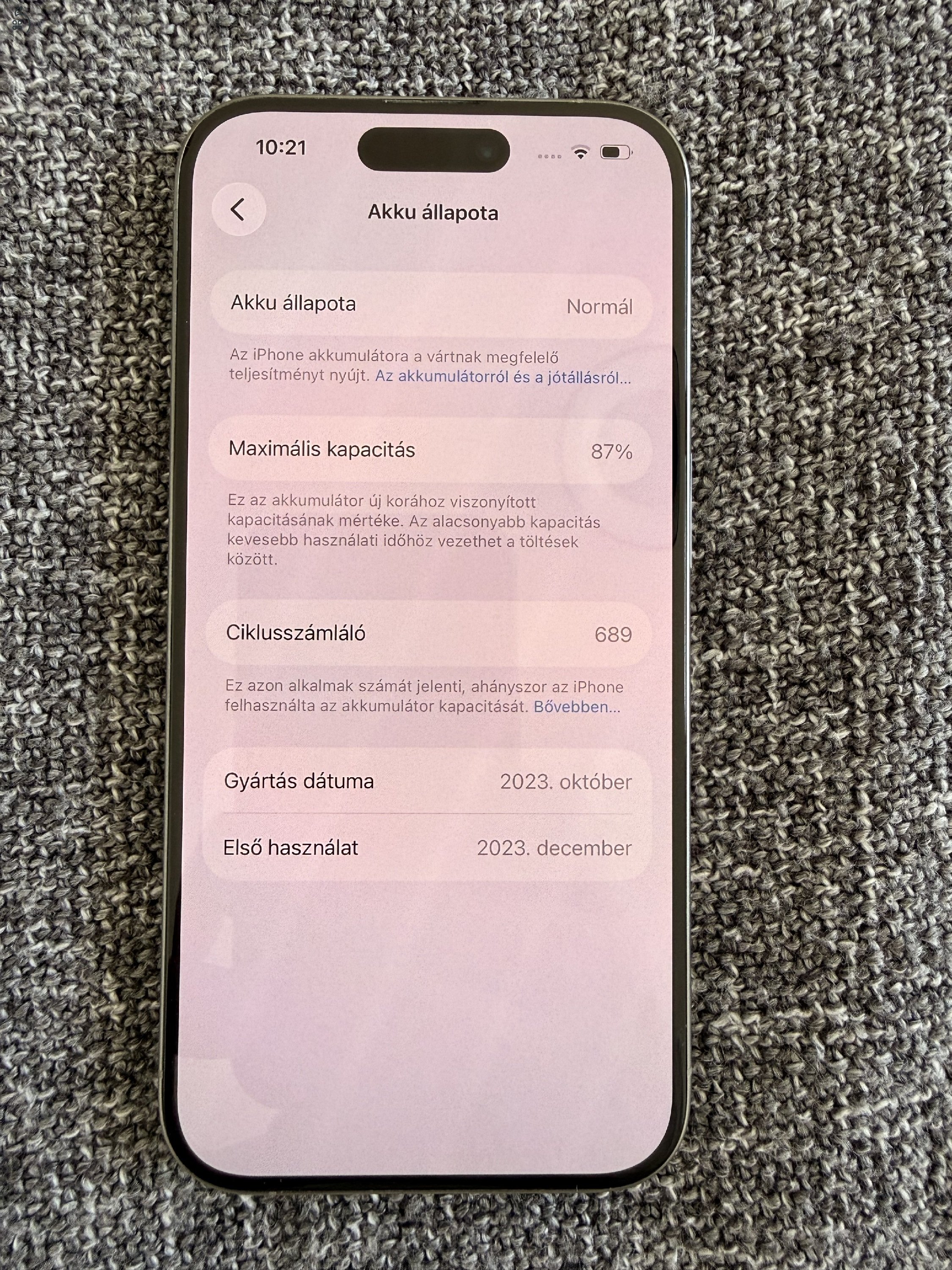 iPhone 15 Pro 128GB – Natural Titanium – Hibátlan állapot