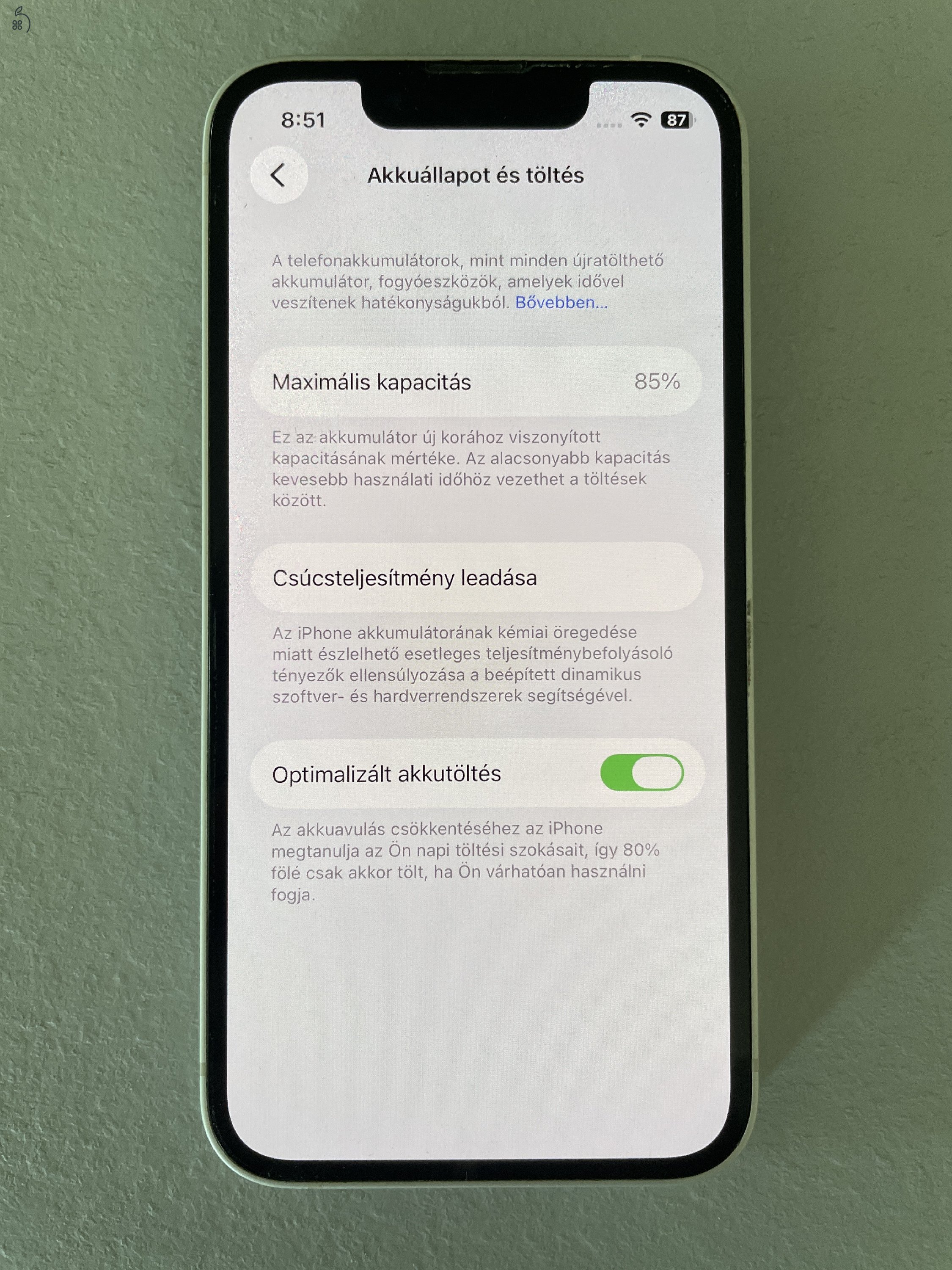 iPhone 13 mini 128GB fehér, sérülésmentes, 85% akku