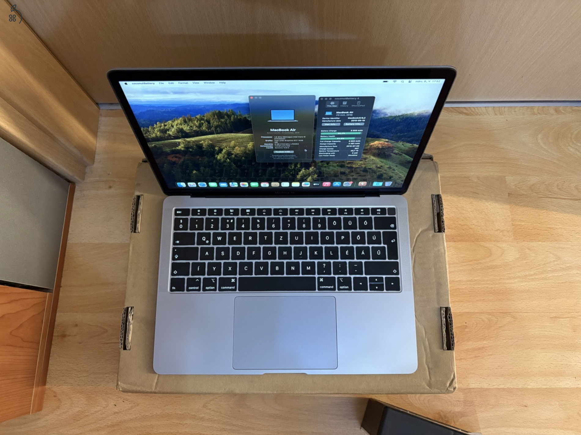 2019 Retina MacBook Air 13 / i5 1.6GHz / 8GB / 128GB SSD / Magyar / Space Gray / 84% Aksival