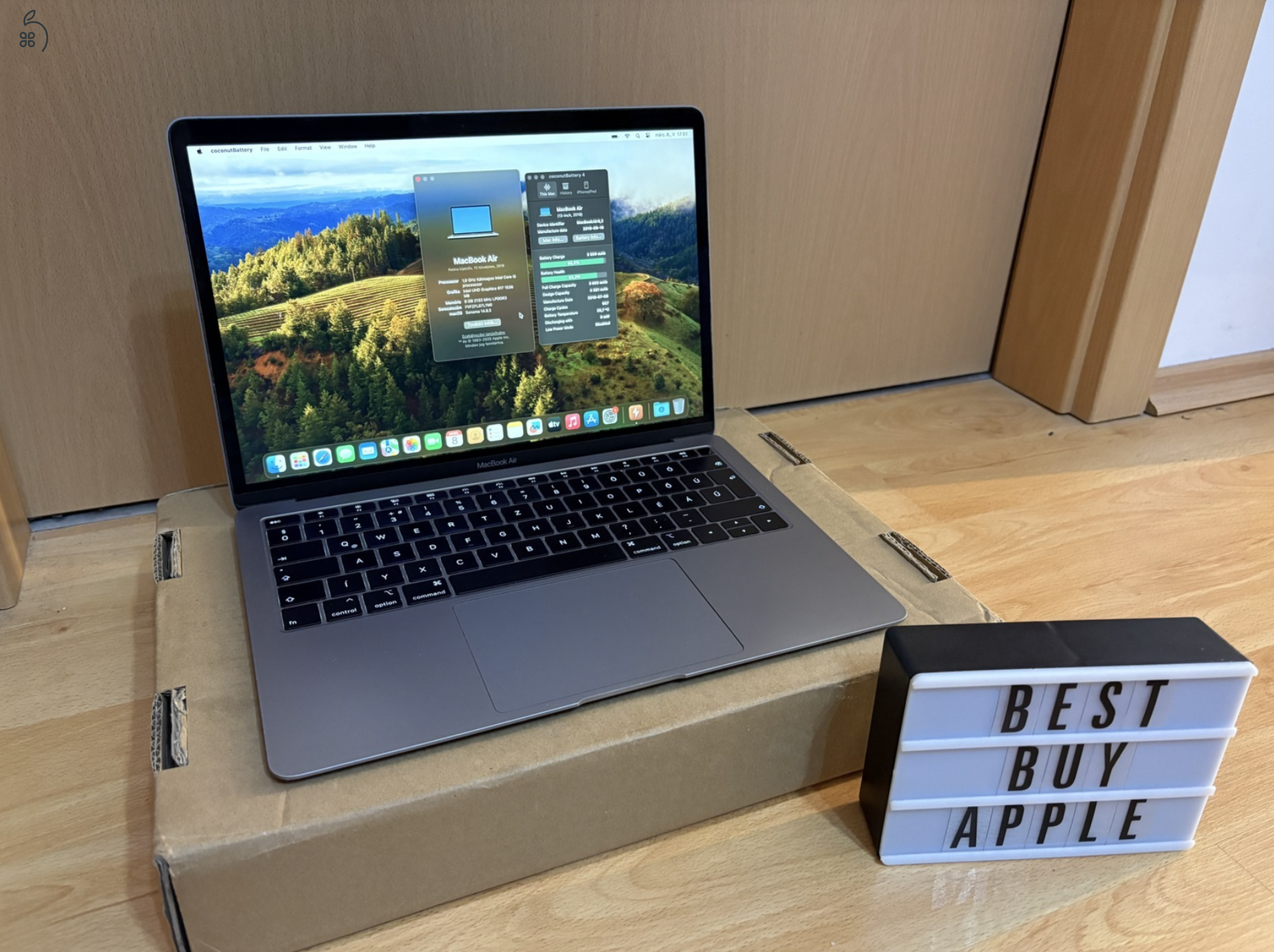 2019 Retina MacBook Air 13 / i5 1.6GHz / 8GB / 128GB SSD / Magyar / Space Gray / 84% Aksival