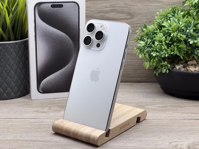 Hibátlan iPhone 15 Pro Max White Titanium E-SIM 256GB 2 ÉV Garanciával 90%