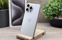Hibátlan iPhone 15 Pro Max White Titanium E-SIM 256GB 2 ÉV Garanciával 90%