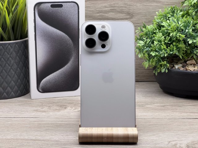 Hibátlan iPhone 15 Pro Max White Titanium E-SIM 256GB 2 ÉV Garanciával 90%