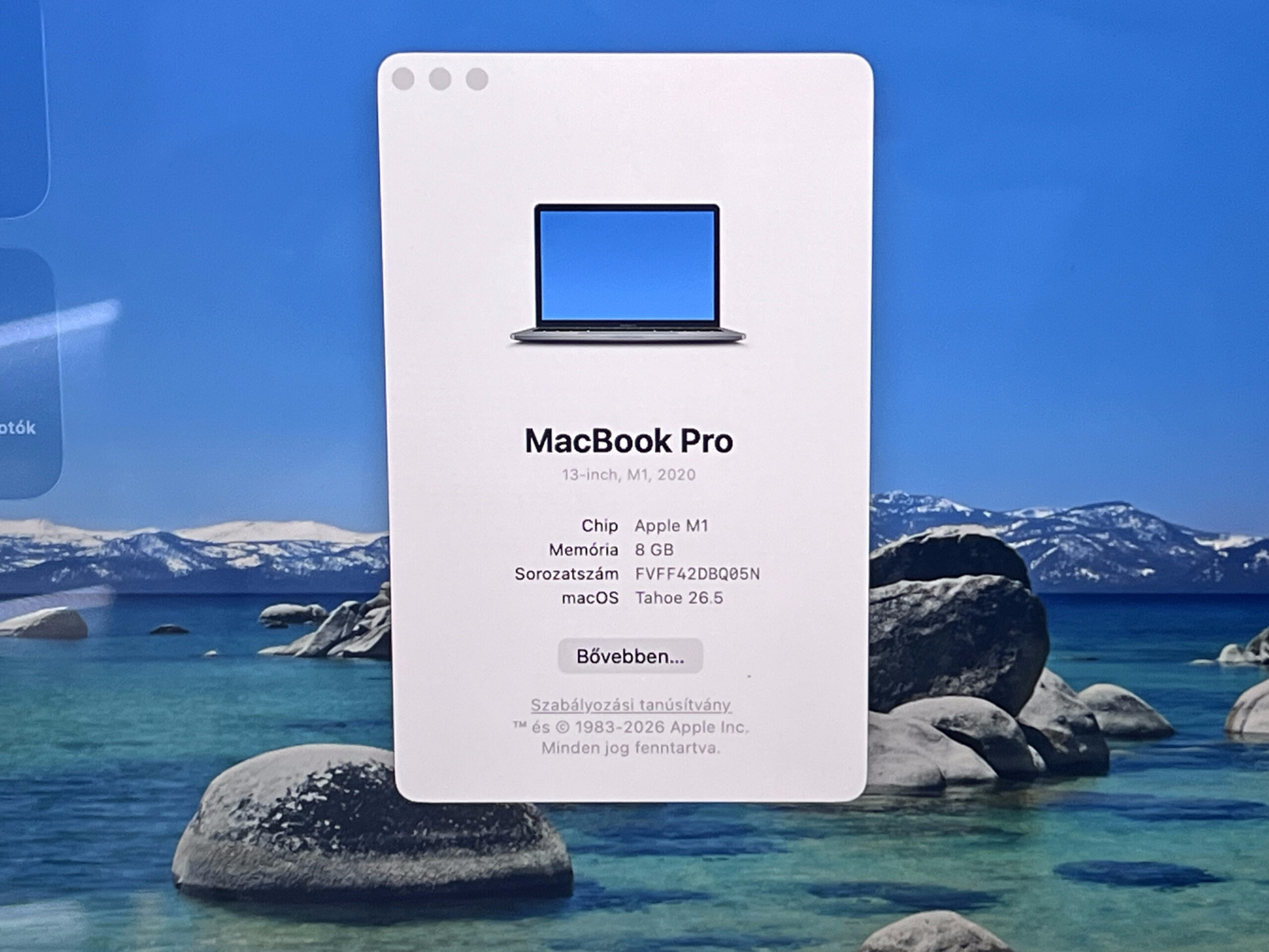 Hibátlan MacBook Pro 2020 M1 13” 256GB 8GB 2 ÉV Garanciával 93%