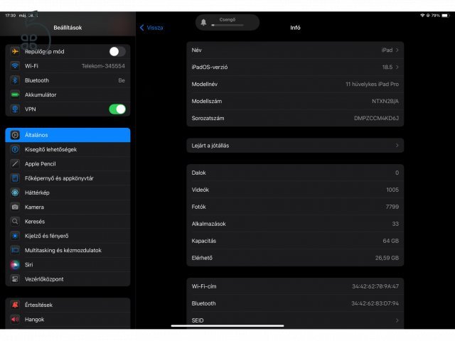 iPad Pro 11 hüvelykes WIFI (2018) 64 GB + Logitech Combo Touch + Apple Pencil