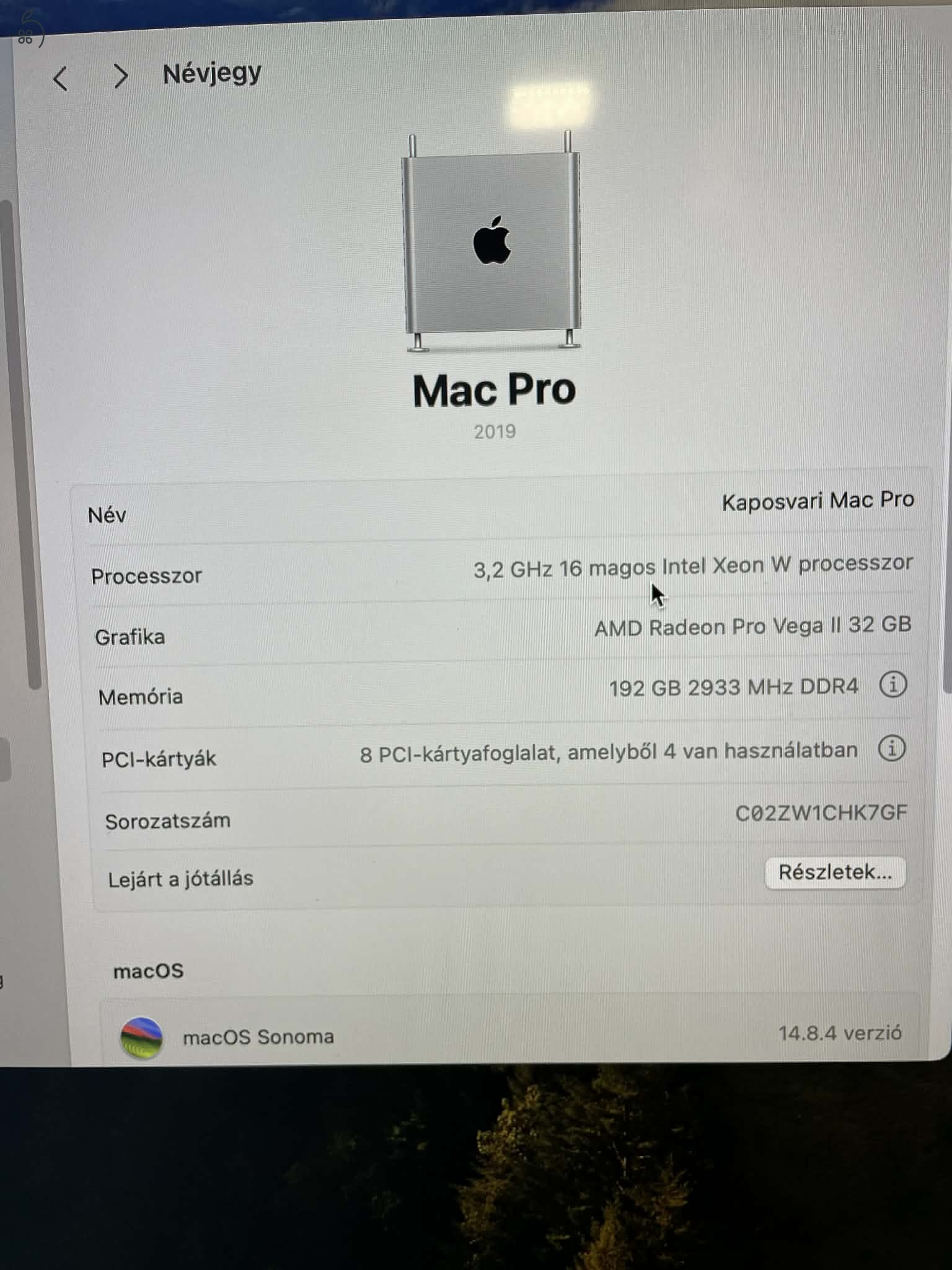 Apple Mac Pro 2019 (16-Core, 192GB RAM, 8TB gyári SSD, Vega II 32GB)
