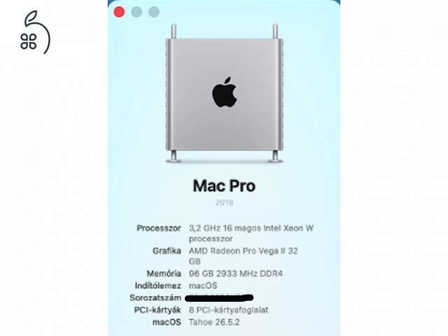 Eladó 2019-es Mac pro 3,2 Ghz 16 magos Intel Xeon AMD Radeon PRO Vega II 32 GB