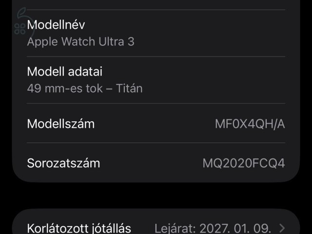 Újszerű Apple Watch Ultra 3, 49 mm, fekete, 100% akku