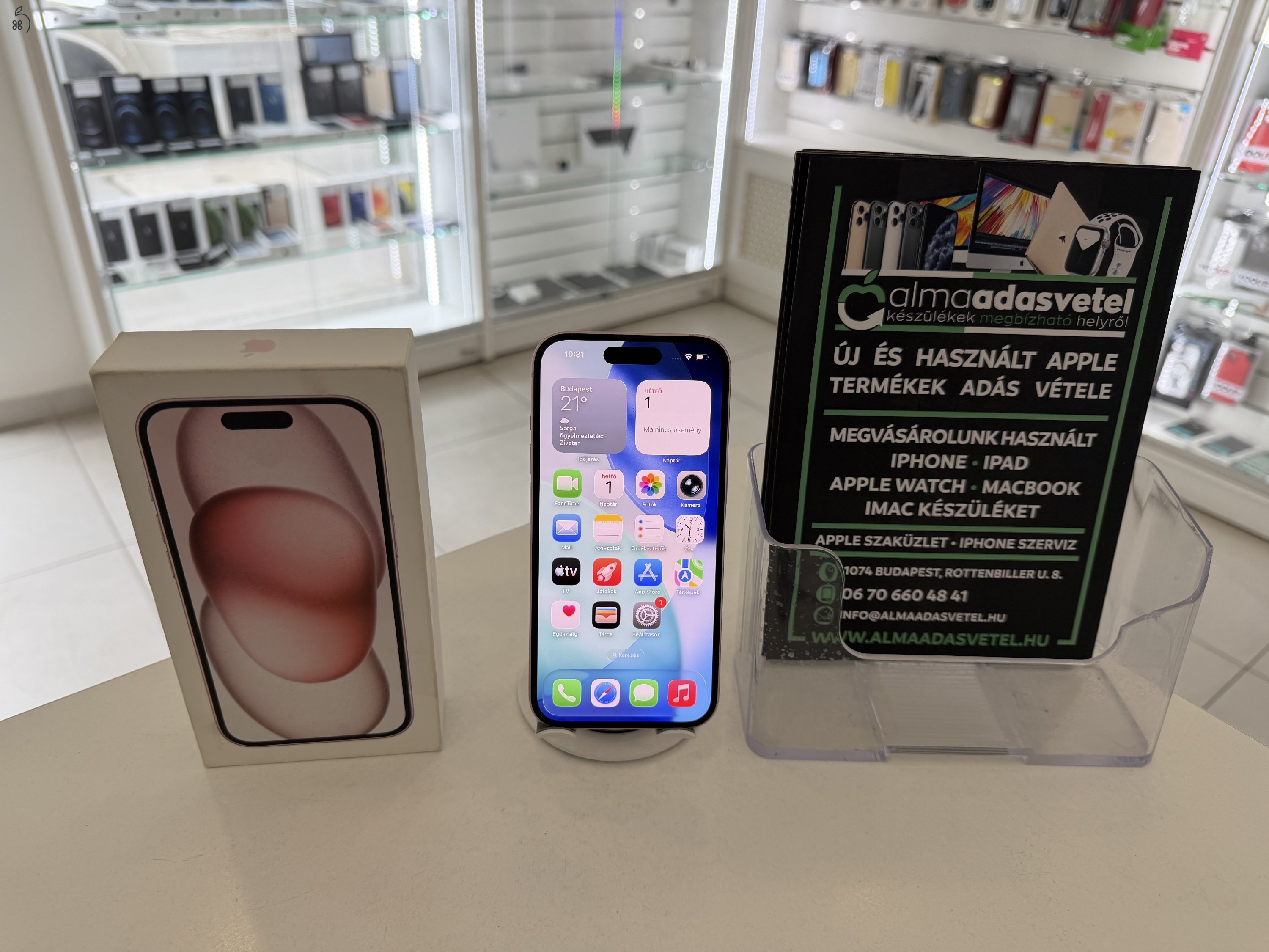 iPhone 15 128GB One Függő Újszerű/1 hónap gar./Akku 84%/p4906