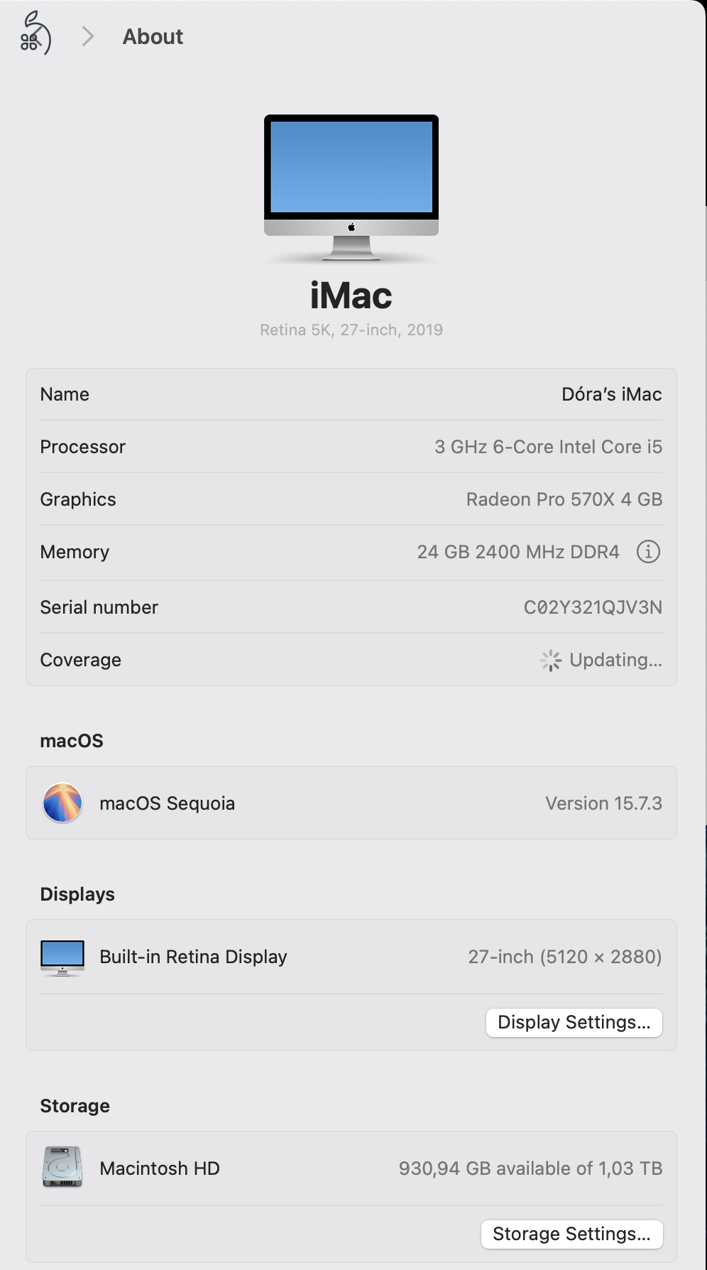 iMac Retina 5K, 27-inch, 2019, 1TB, 24GB