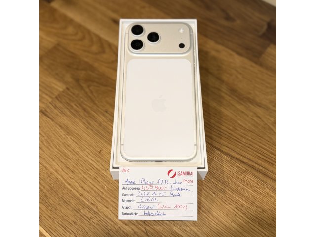 Apple iPhone 17 Pro Max - 256GB - Silver - Újszerű - Akku 100% - 2026.12.05. Apple (162.)