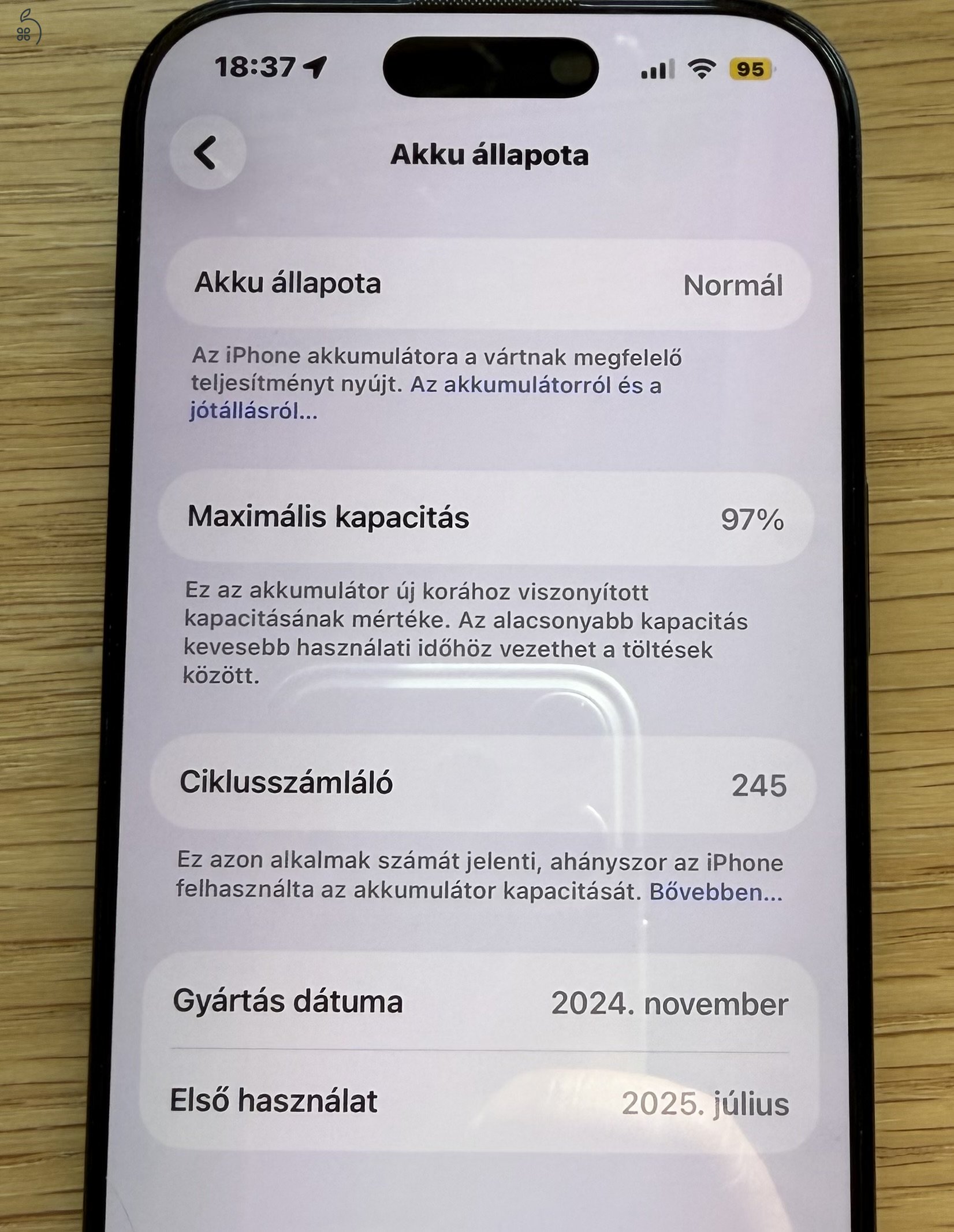 IPhone 16 Pro 256 GB fekete titán akku 97 független