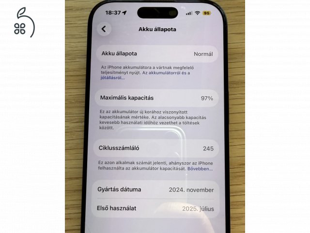 IPhone 16 Pro 256 GB fekete titán akku 97 független