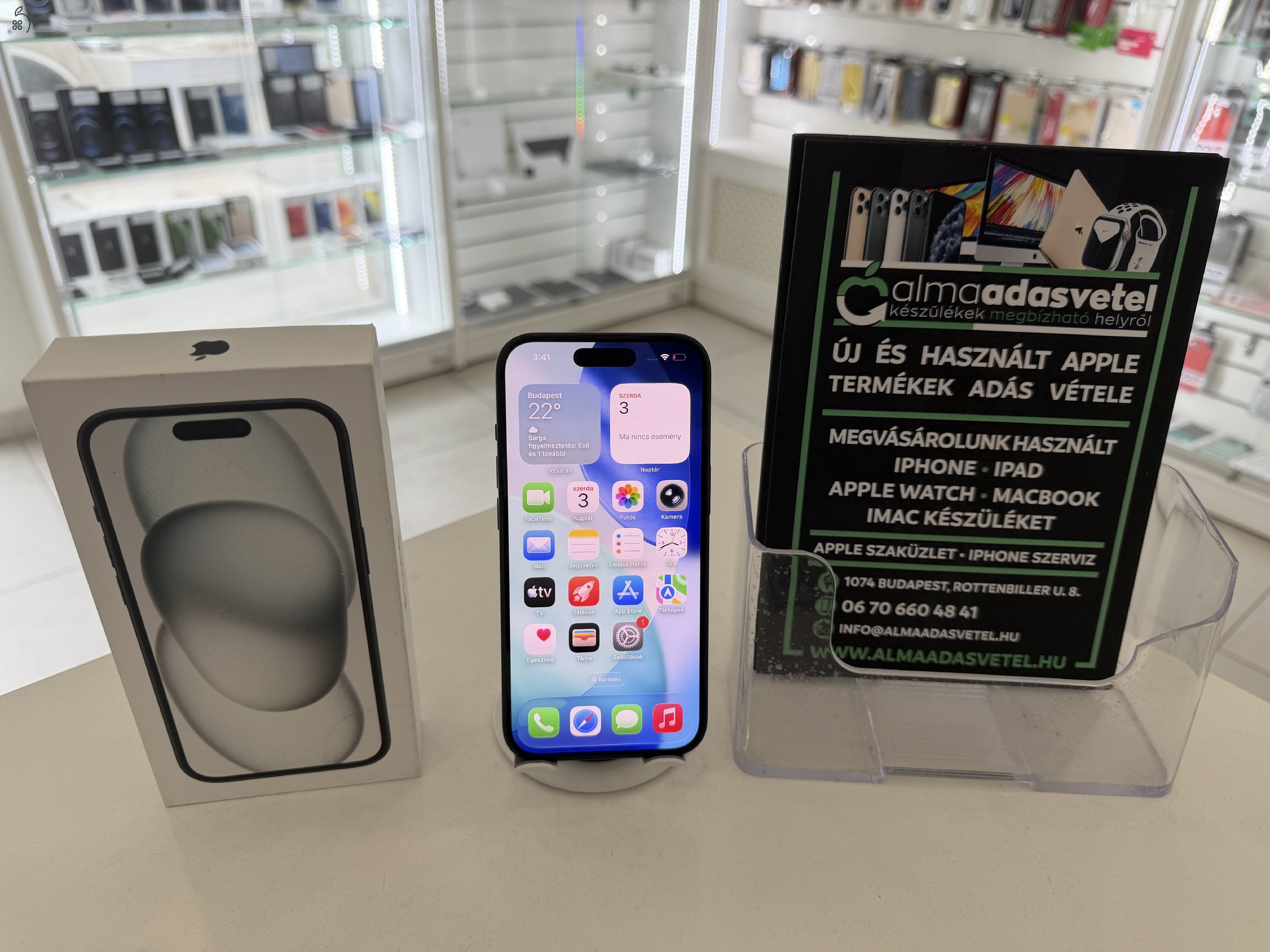 iPhone 15 128GB Független Használt/1 hónap gar./Akku 86%/p4911