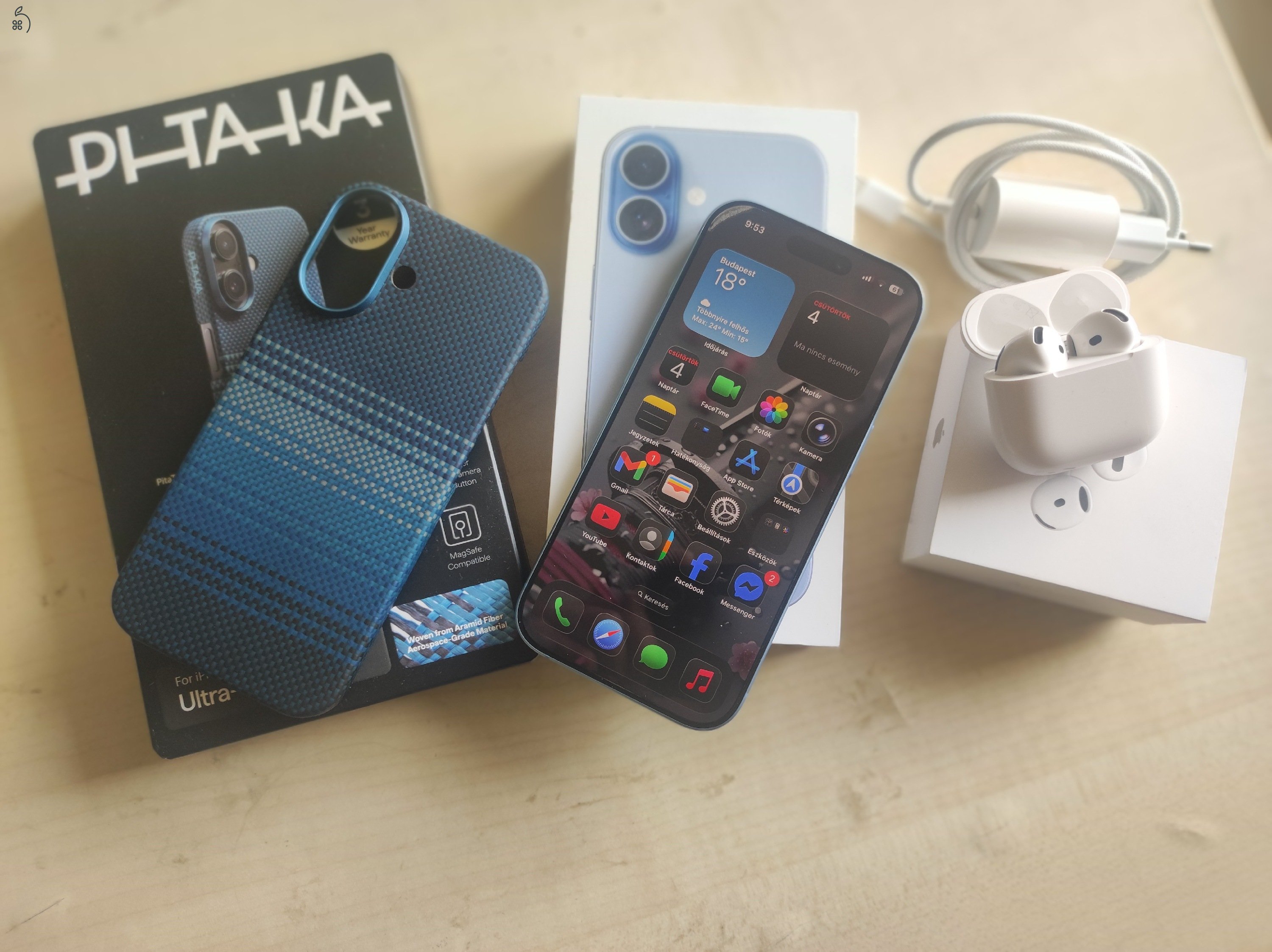 Iphone 17 256gb 100%akku,garanciás,hibátlan kp-s vásárlás.Valamint AirPods 4 aktív zajszűrős füles.
