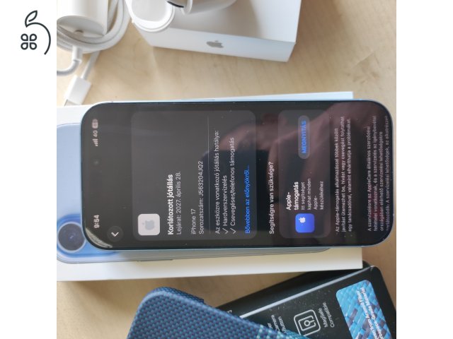 Iphone 17 256gb 100%akku,garanciás,hibátlan kp-s vásárlás.Valamint AirPods 4 aktív zajszűrős füles.