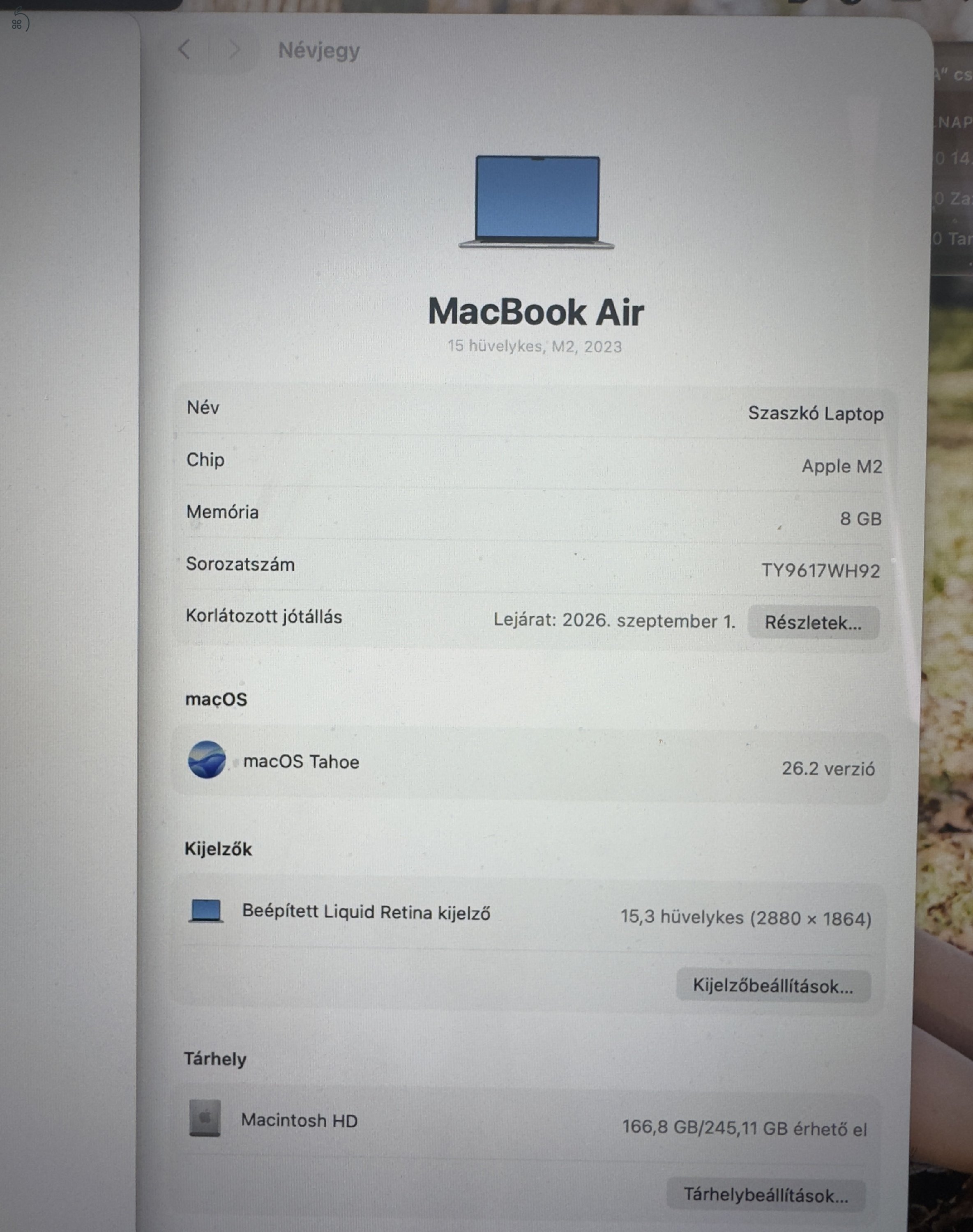 Eladó Apple MacBook Air 15” M2 (2023) – Garanciás, újszerű állapot