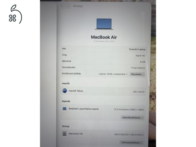 Eladó Apple MacBook Air 15” M2 (2023) – Garanciás, újszerű állapot
