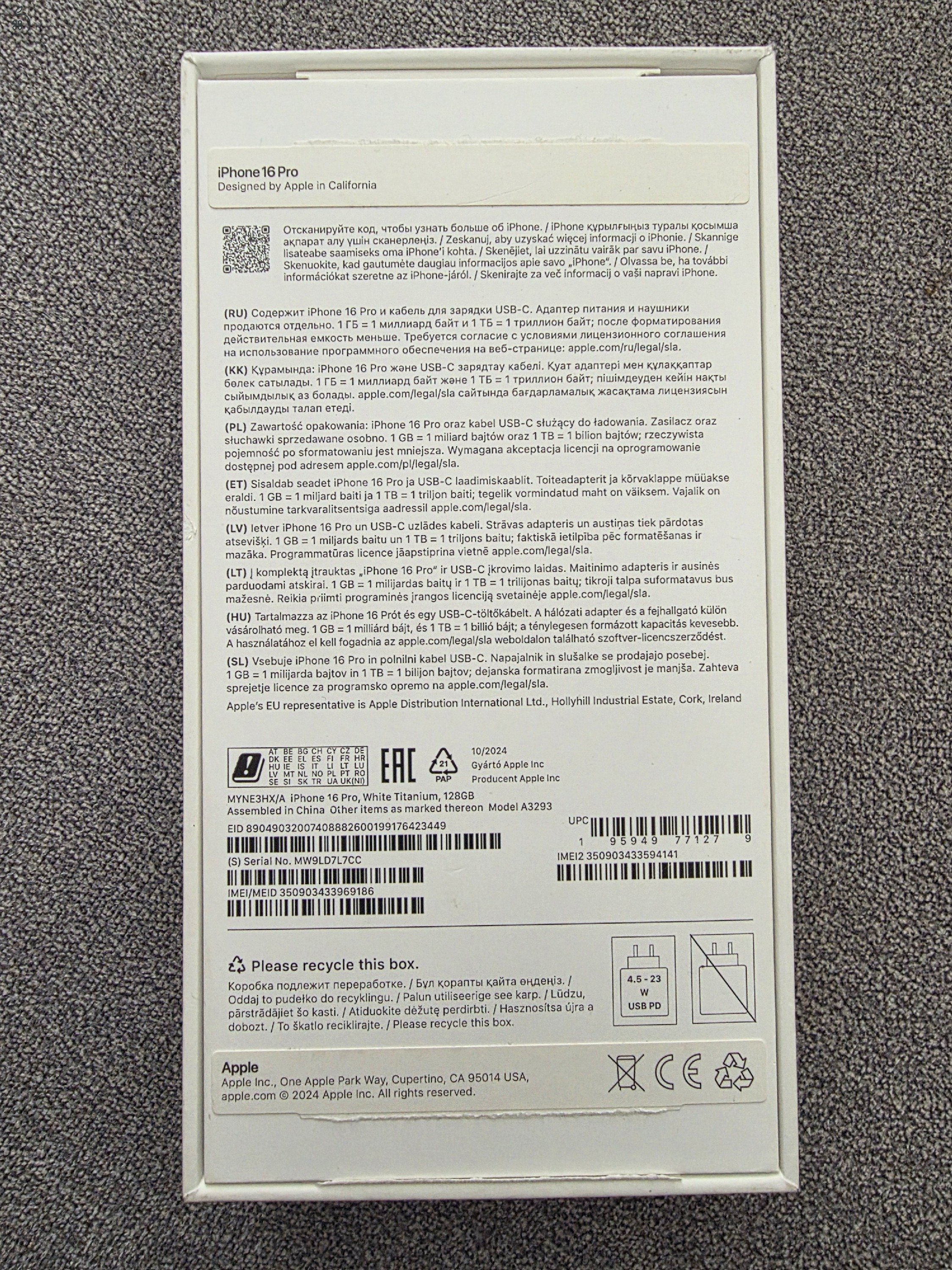 Apple iPhone 16 Pro  128Gb fehér 2025.01