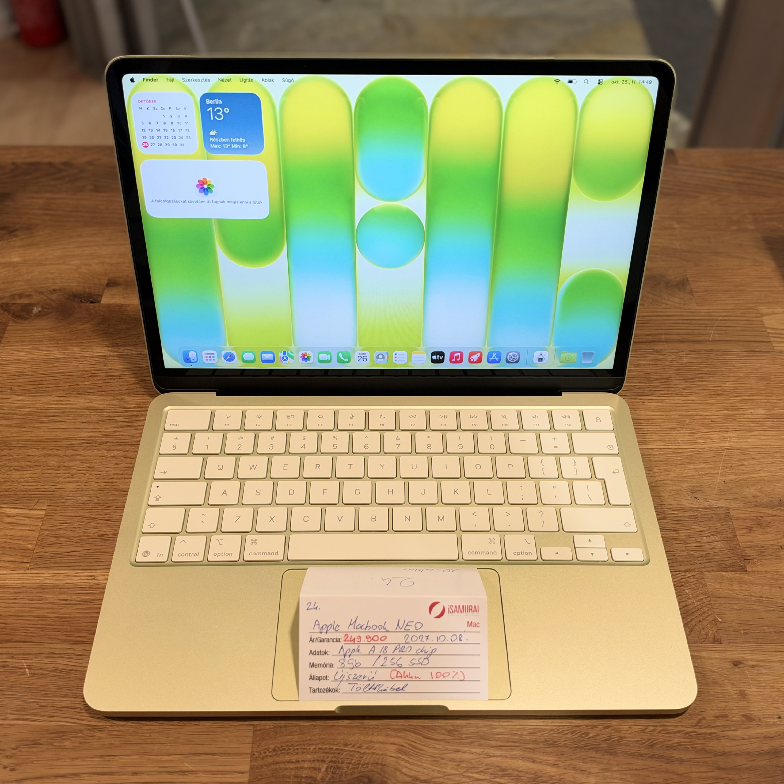 Apple MacBook Neo - A18 Pro - 256SSD - Új - Zöld 2027.10.08. gar ( 24.)