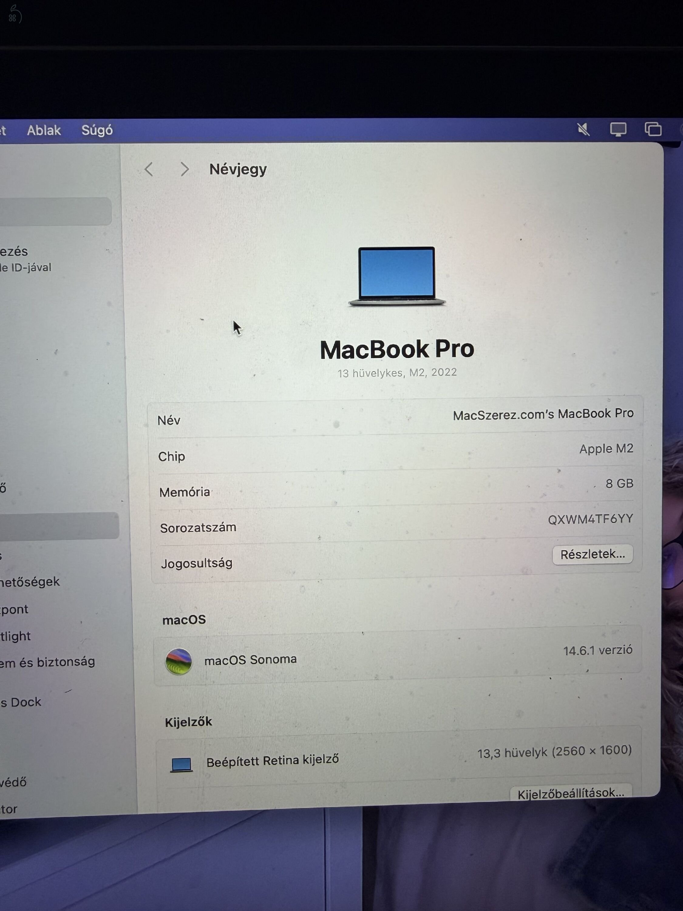 Apple MacBook Pro 13 M2 (2022) | 8GB RAM | 256GB SSD | Magyar | Szép állapot