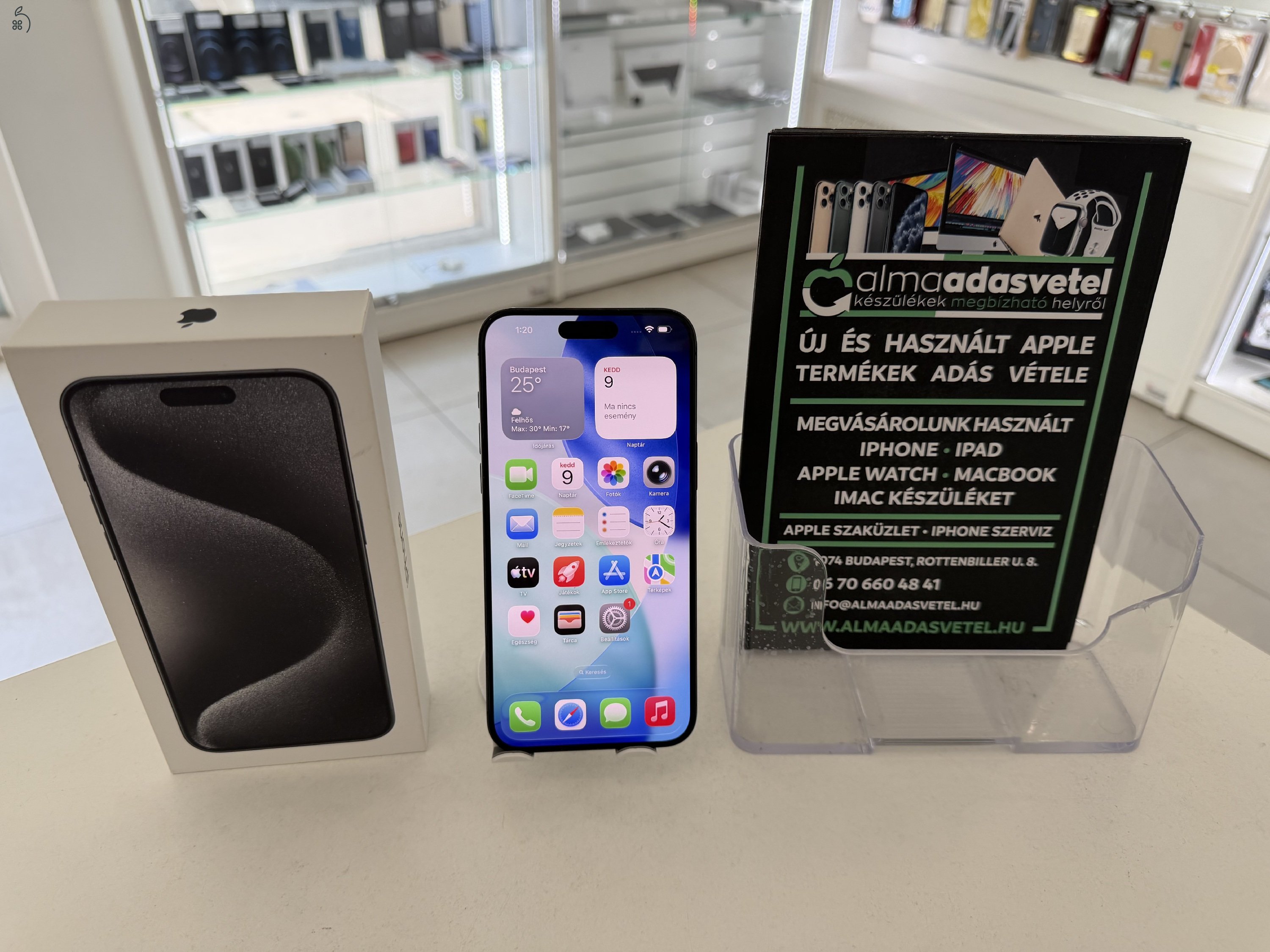 iPhone 15 Pro Max 256GB One Függő Újszerű/1 hónap gar./Akku 88%/