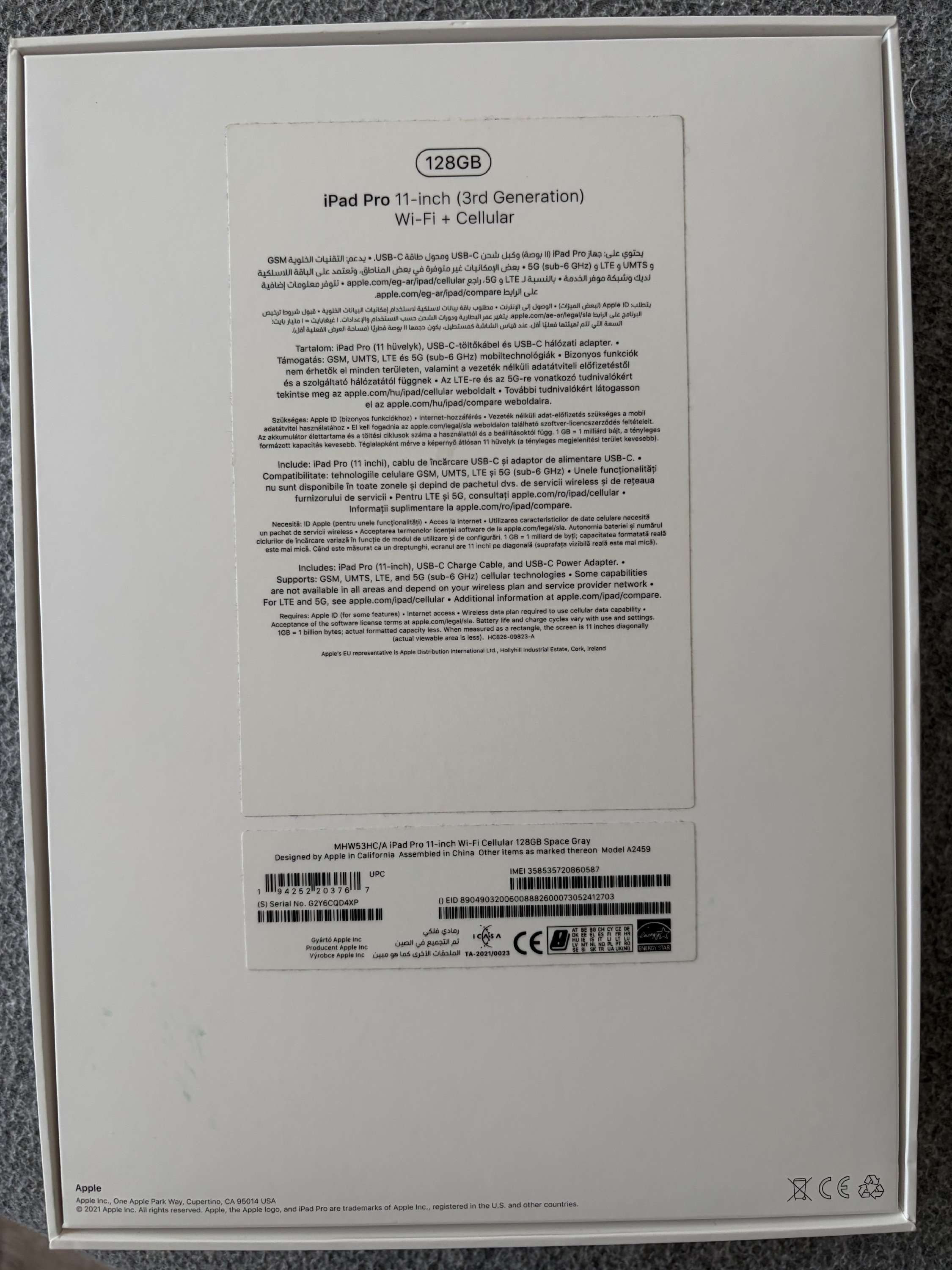 Ipad pro M1 Wifi + Cellular ( 11’ 3rd )