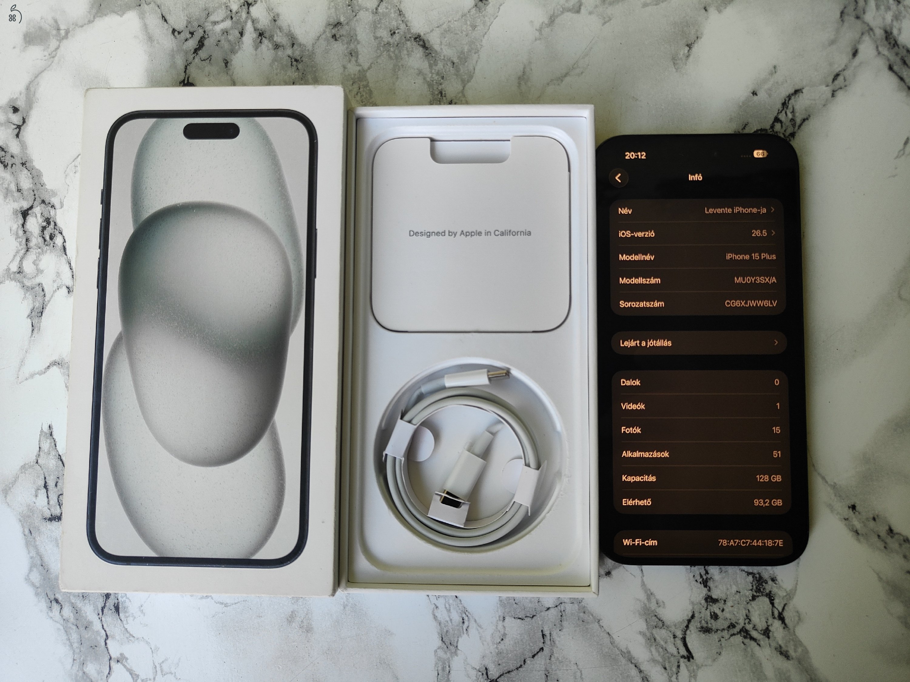Apple iPhone 15 plus fekete, 128GB