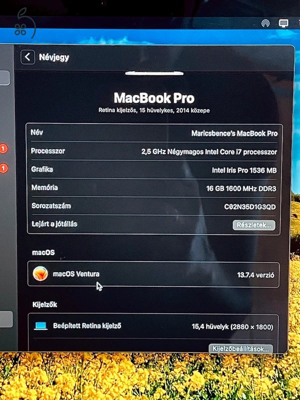 (Új akkumulátor!) MacBook Pro Retina 2014 i7 / 16GB RAM / 500GB SSD