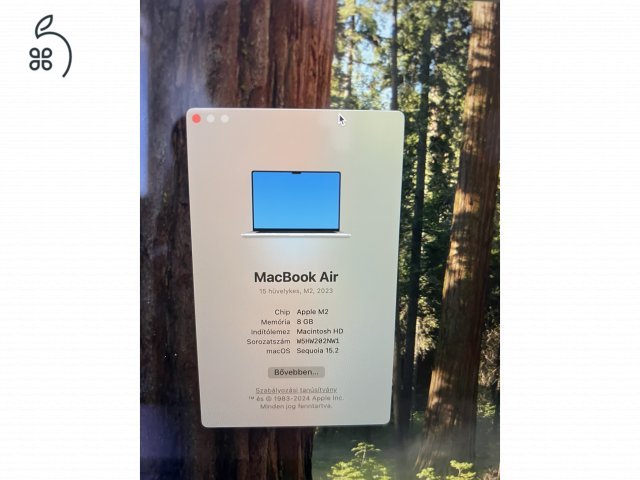 Hibátlan Macbook Air 15 2023 100% Akku 256GB/8GB