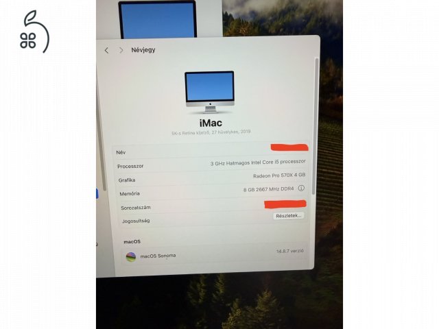 Apple iMac 27” Retina 5K 2019 – i5 / 8GB RAM / 1TB SSD / Radeon Pro 570X – hibátlan, újszerű állapot