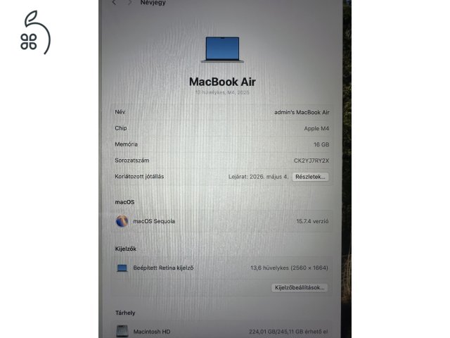 MacBook Air (13 hüvelykes, M4, 2025)