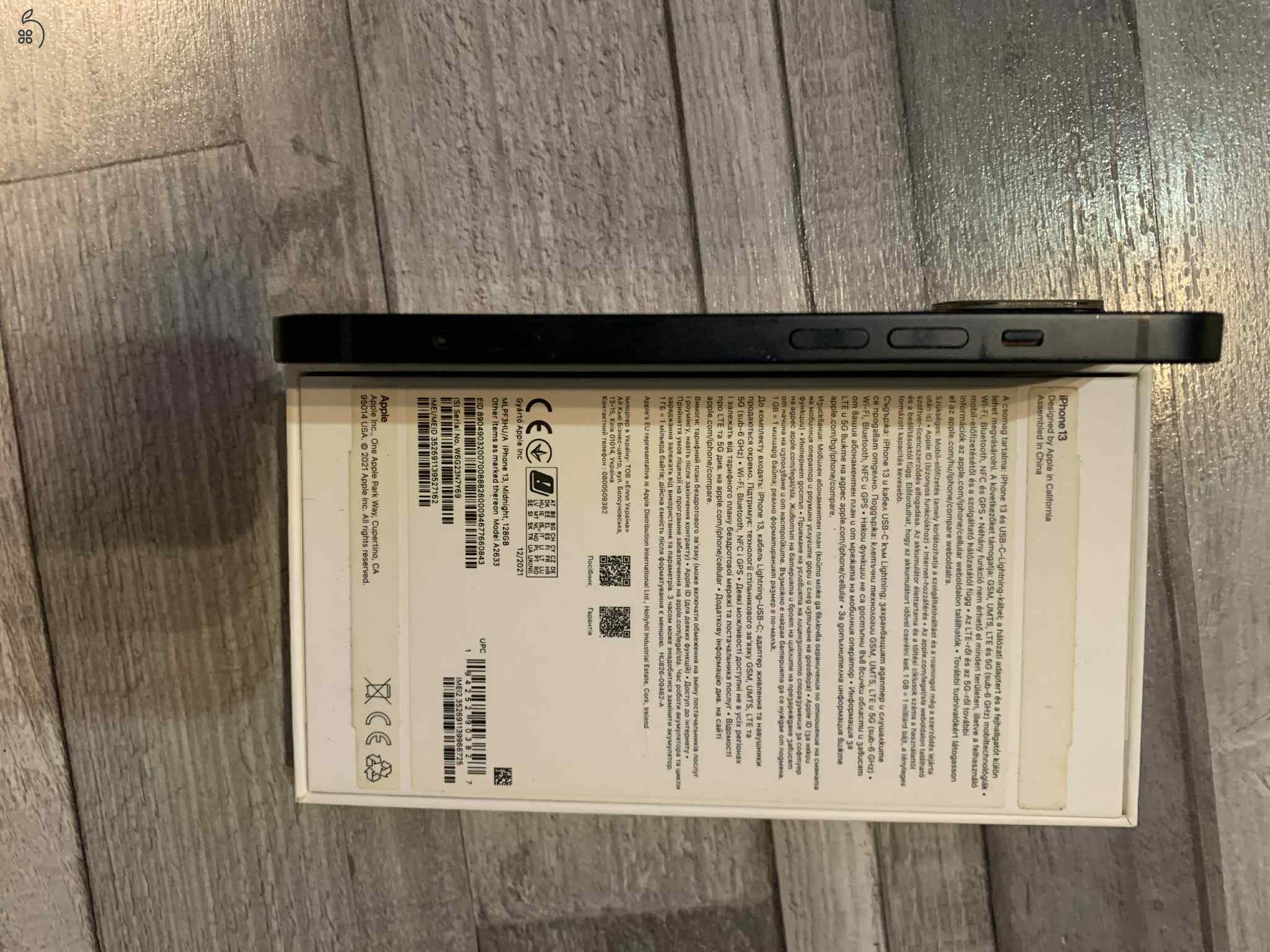 Iphone13,128Gb,független,karcmentes,éjfekete,100%akksi,dobozával,töltővel