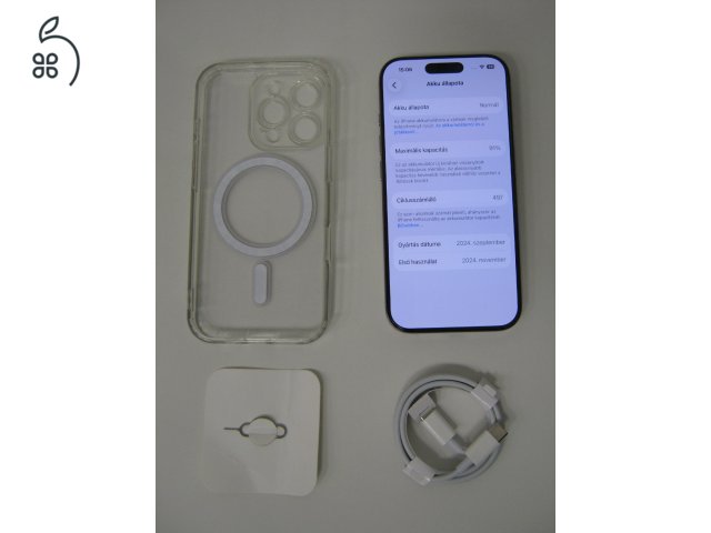 Iphone 16 Pro 256GB, Natúr Titán, Magsafe tokkal, független újszerű állapotban jotállással.