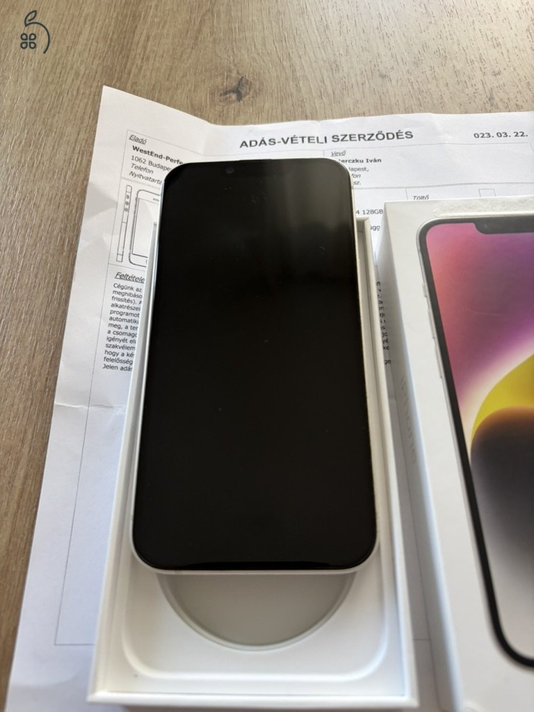Iphone 14 kártyafüggetlen 128 gb fehér hibátlan