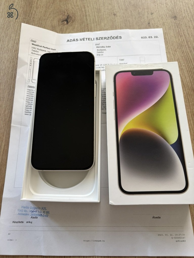 Iphone 14 kártyafüggetlen 128 gb fehér hibátlan