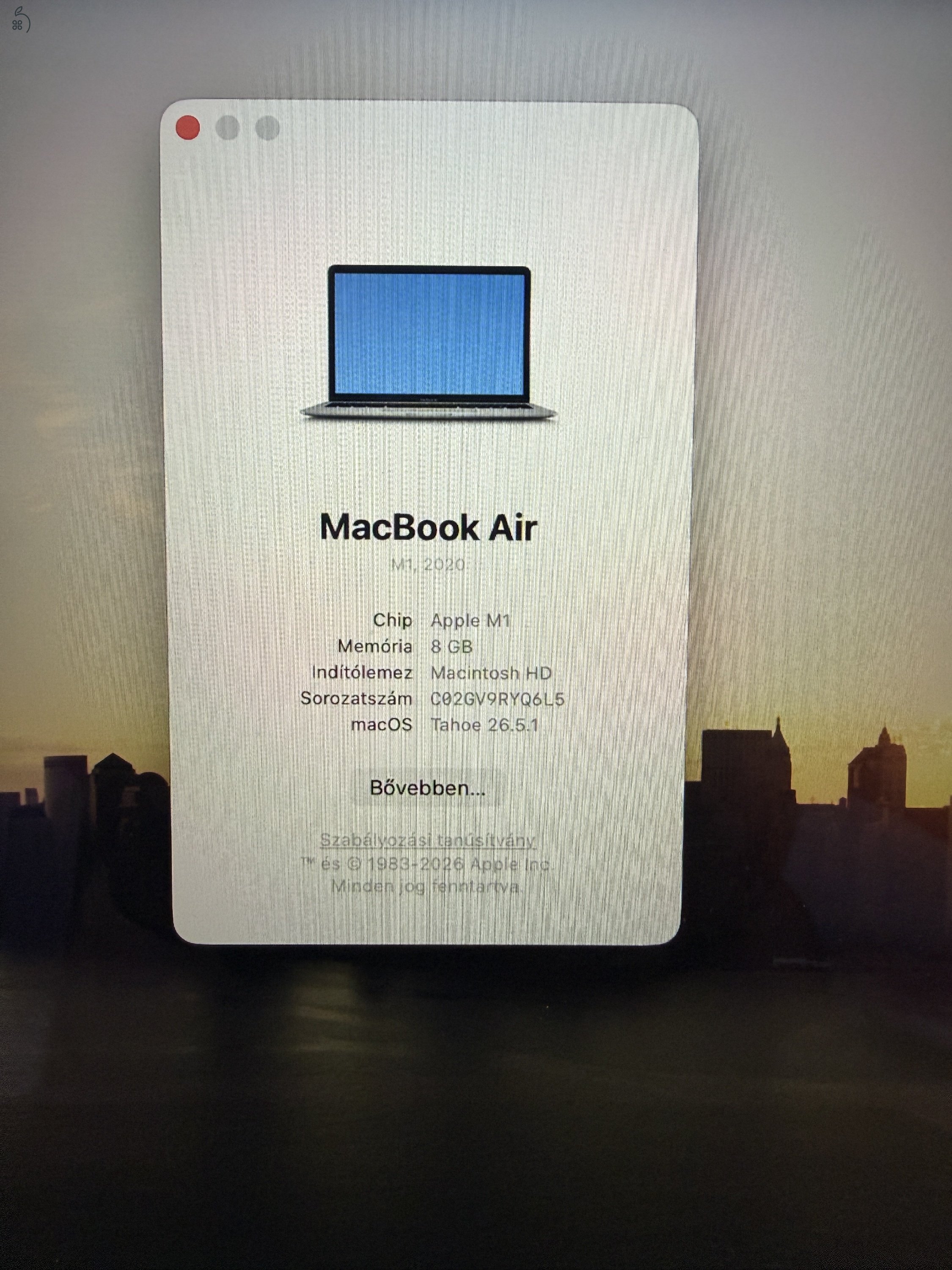 MACBOOK AIR  M1 / 8GB 512GB SSD/ MAGYAR  / HASZNÁLT JÓ ÁLLAPOTÚ 