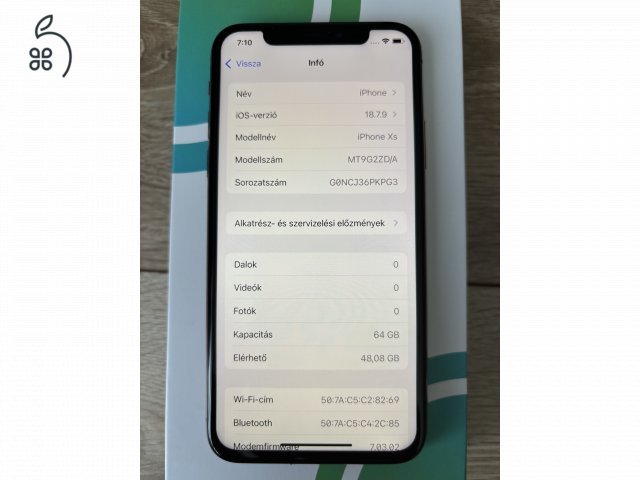 iPhone XS 64 GB, arany színben, újszerű állapotban. 100% akku