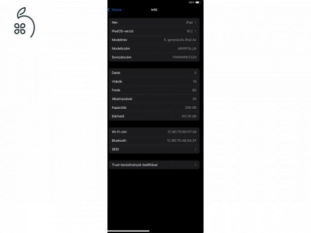 iPad Air 5 (M1) – Ritka 256GB tárhely – Starlight – Karcmentes, dobozában