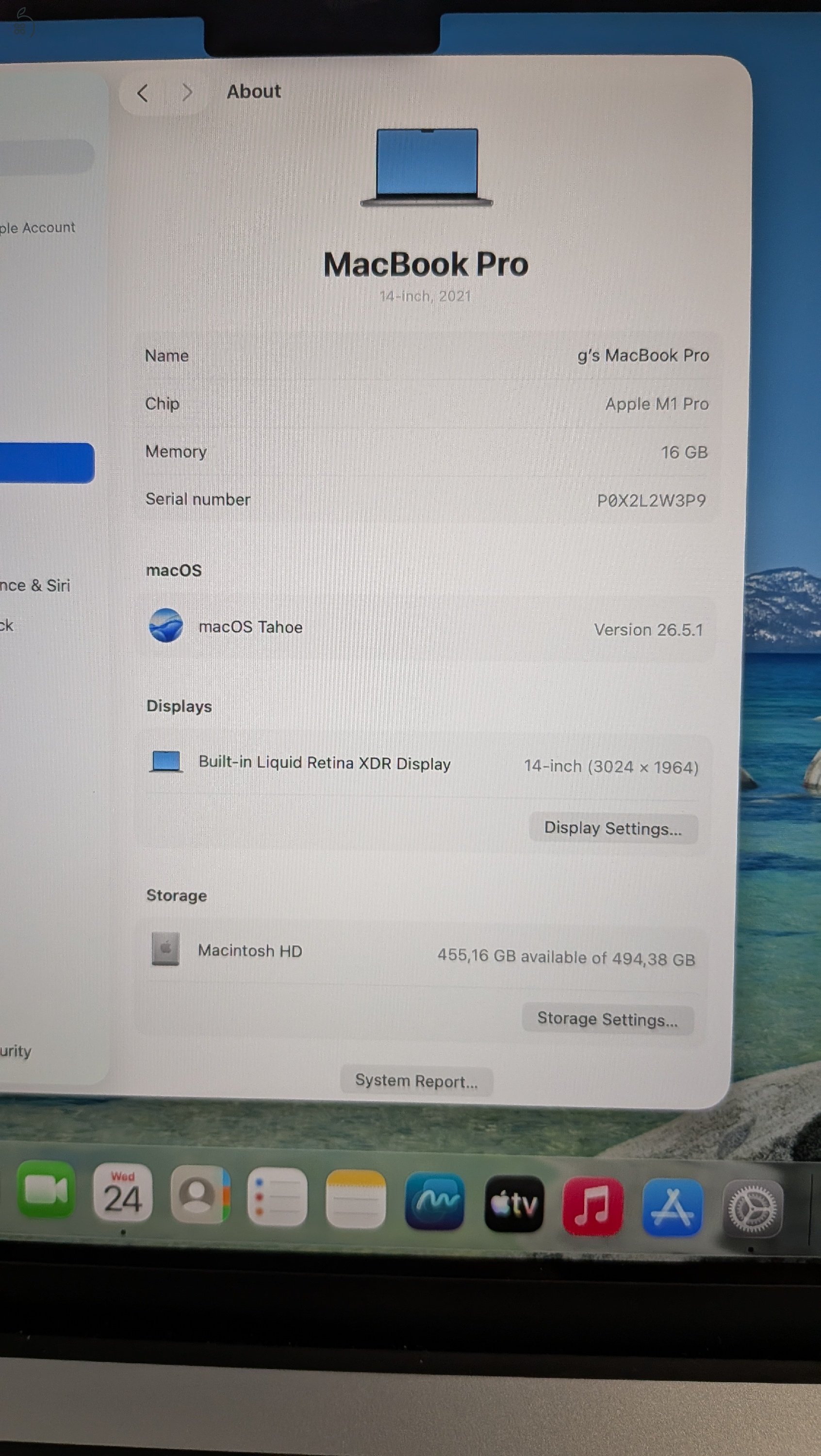 MacBook Pro Retina 14-inch, M1,  2021, 16GB RAM, 512GB 