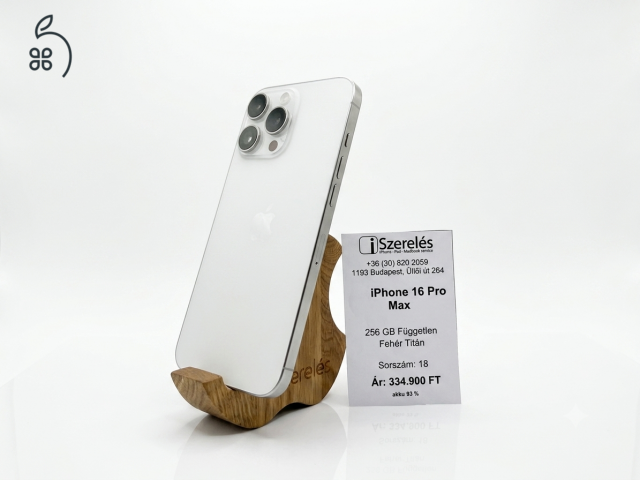 iPhone 16 Pro Max 256 GB független fehér titán akku 93% garanciával (18) iSzerelés.hu
