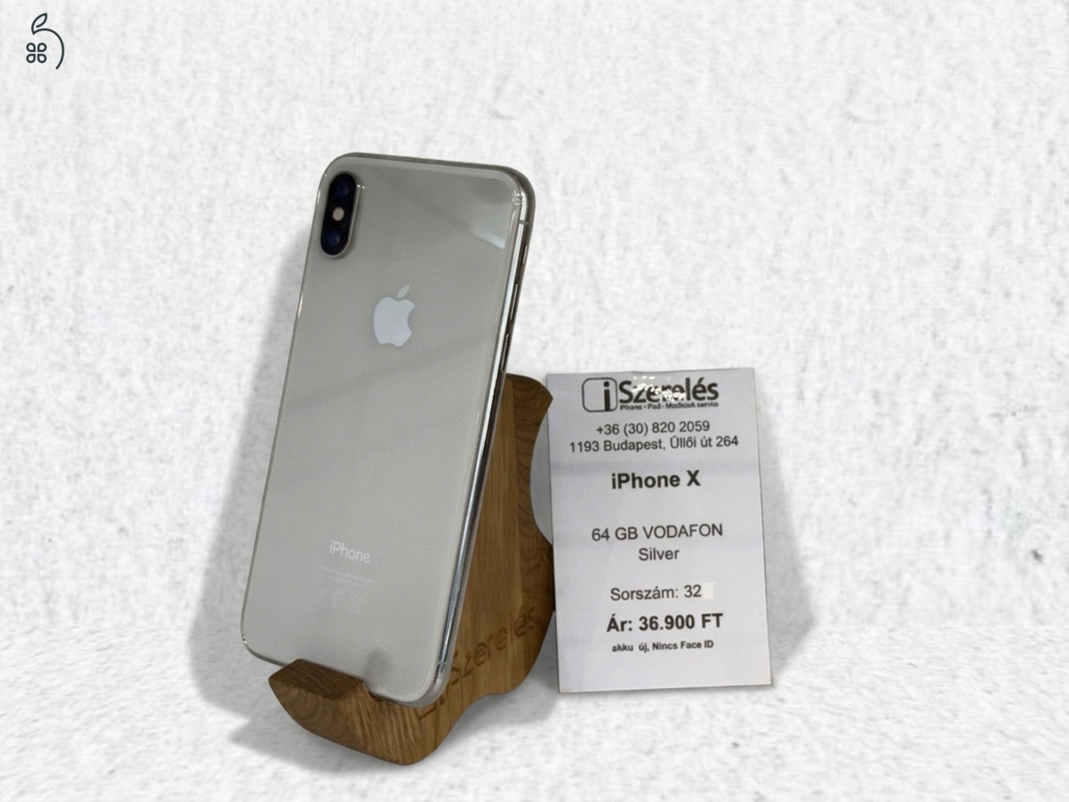 Garanciával | iPhone X 64GB One függő silver, új akkuval, nincs face id (32) iSzerelés