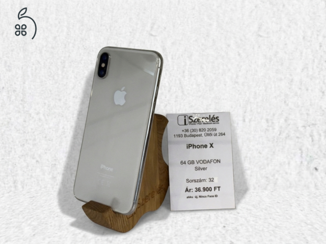 Garanciával | iPhone X 64GB One függő silver, új akkuval, nincs face id (32) iSzerelés