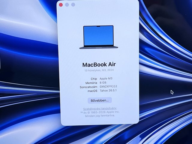 MacBook Air 2024 M3 13” 256GB 8GB 2 ÉV Garanciával