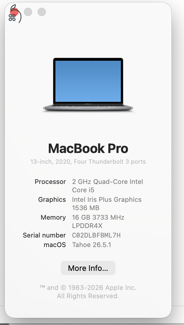 MacBook Pro 13-inch, 2 GHz Quad Core Intel i5, 2020, 16GB RAM, 512GB, touchbar, Magyar billentyuzet