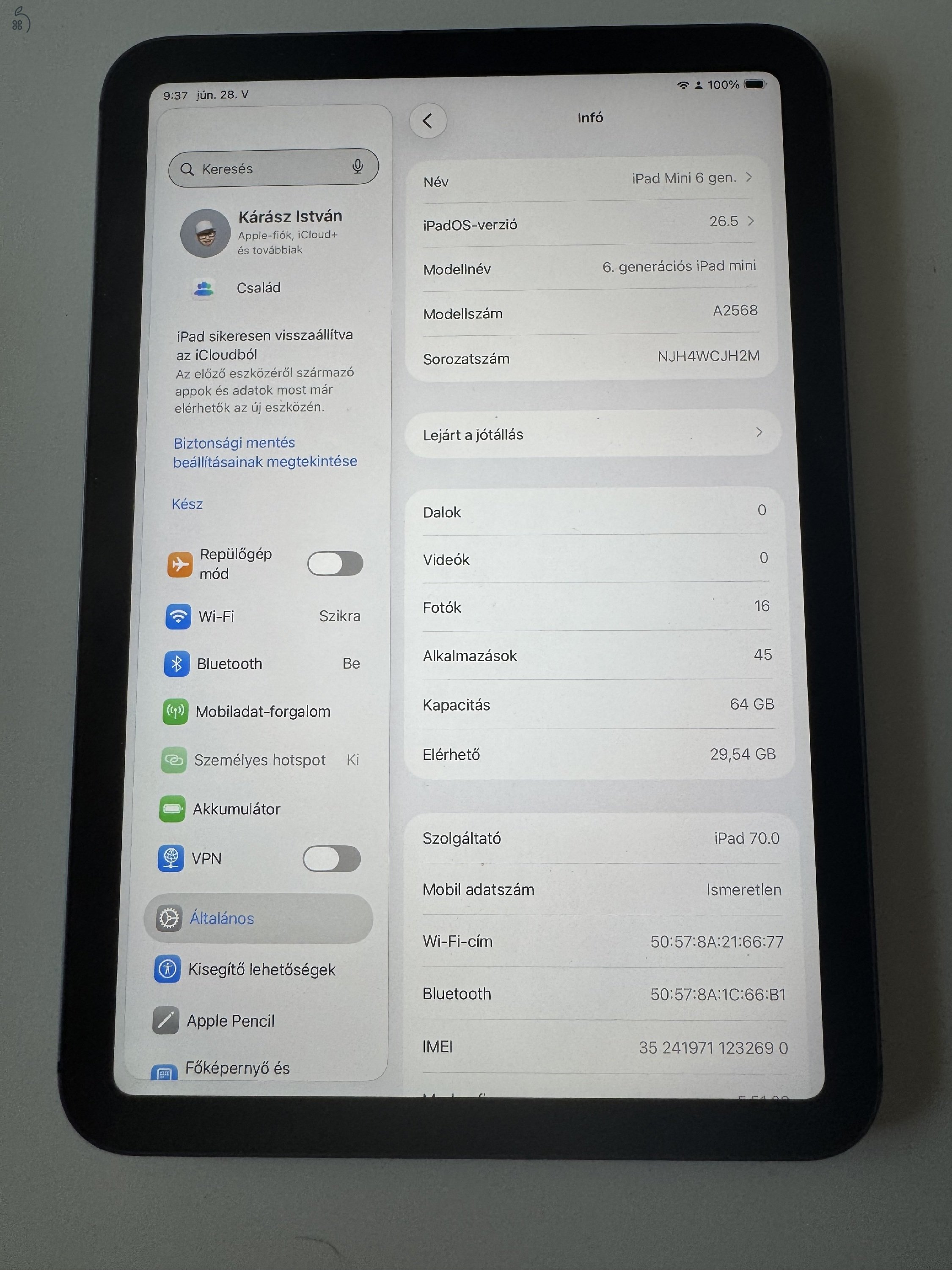 Eladó iPad Mini 6.gen wifi+ ceullar