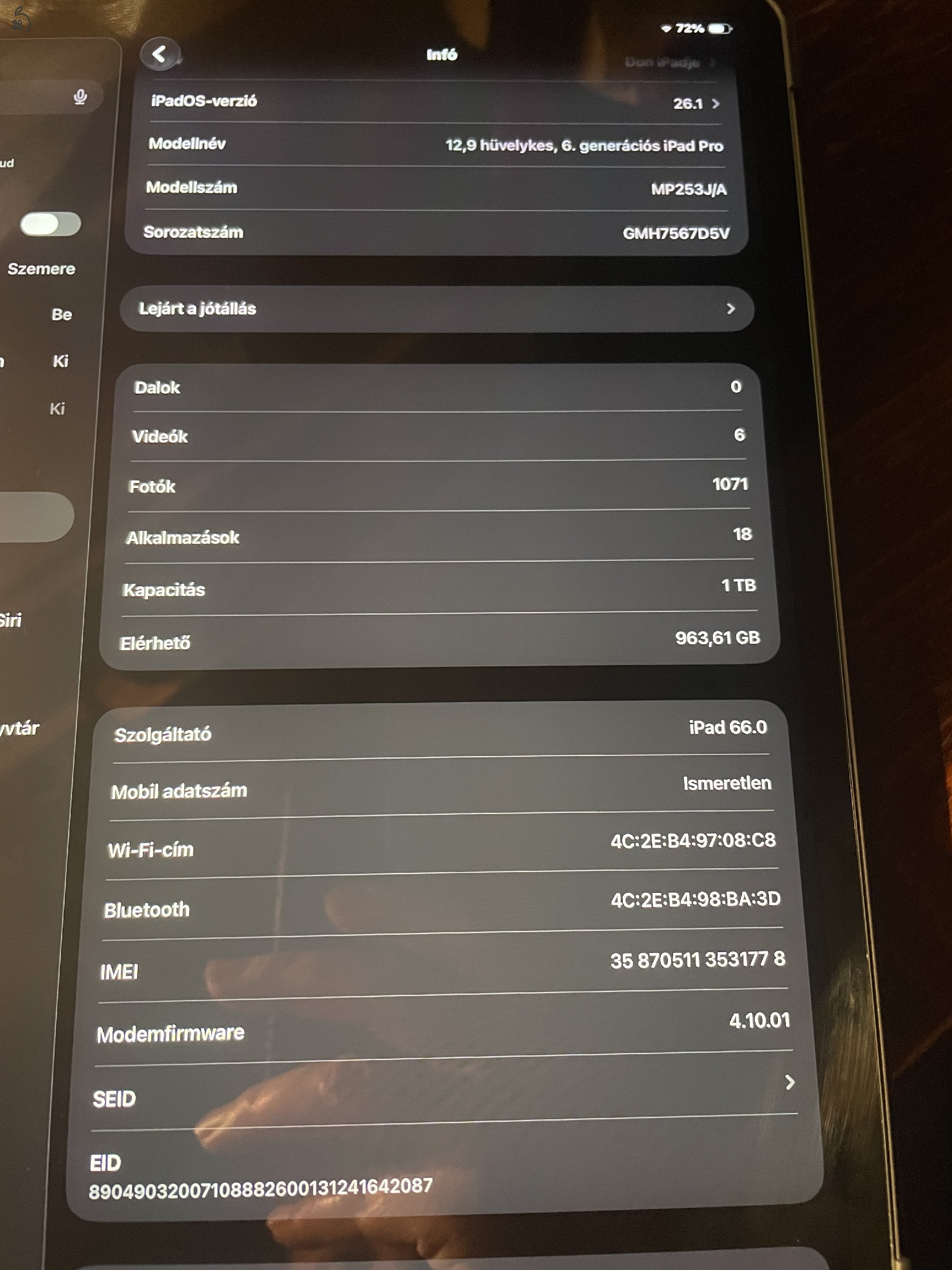 iPad Pro 2022-es 12,9” 1TB 16GB 5G