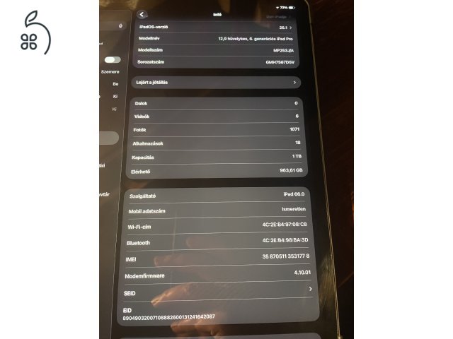 iPad Pro 2022-es 12,9” 1TB 16GB 5G